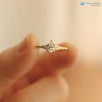 Foliate engagement ring, wedding solitaire pear cut diamond vintage leaf ring DisneyValley