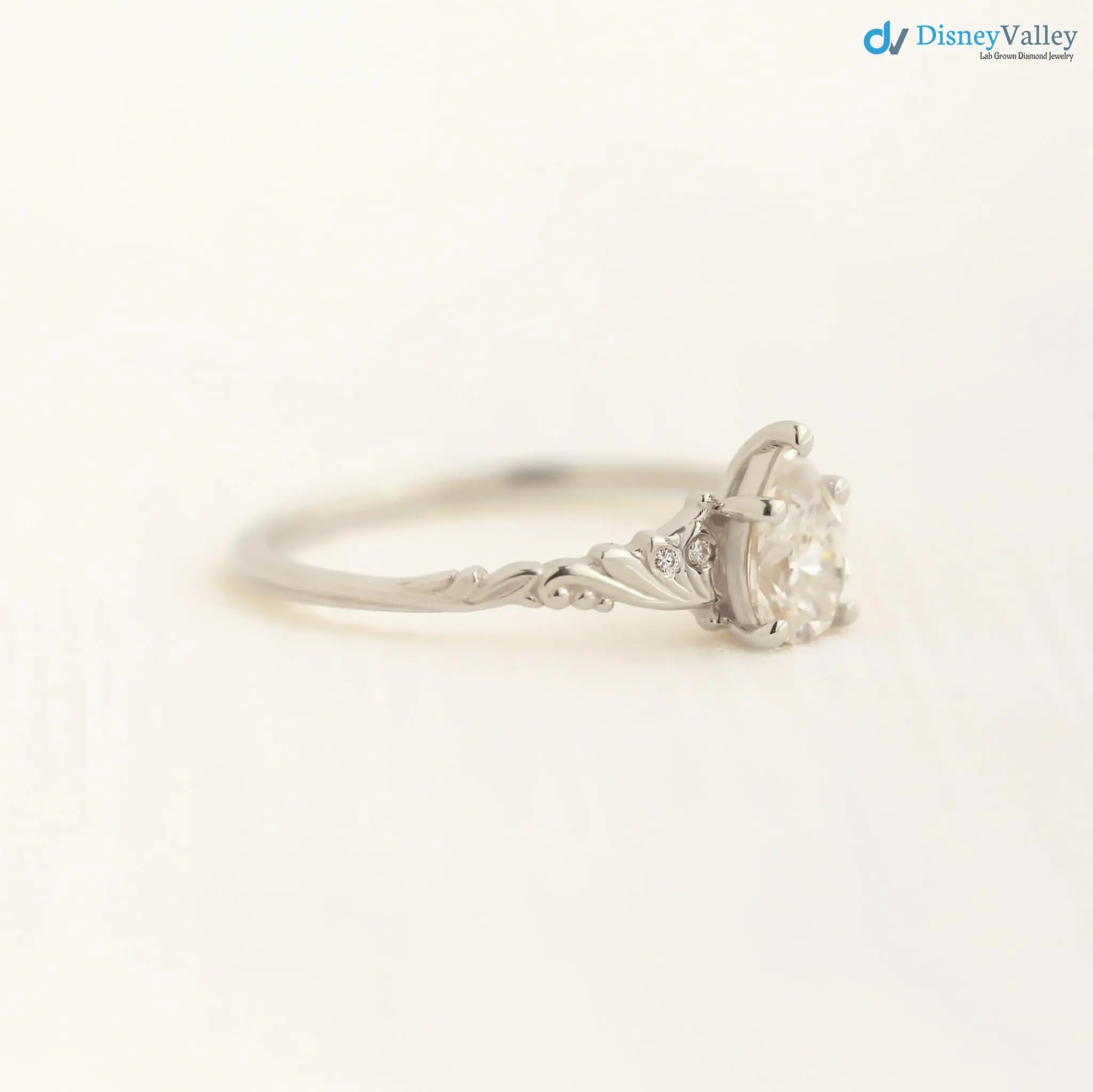 Foliate engagement ring, wedding solitaire pear cut diamond vintage leaf ring DisneyValley