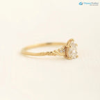 Foliate engagement ring, wedding solitaire pear cut diamond vintage leaf ring DisneyValley