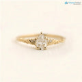 Foliate engagement ring, wedding solitaire pear cut diamond vintage leaf ring DisneyValley