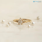Foliate engagement ring, wedding solitaire pear cut diamond vintage leaf ring DisneyValley