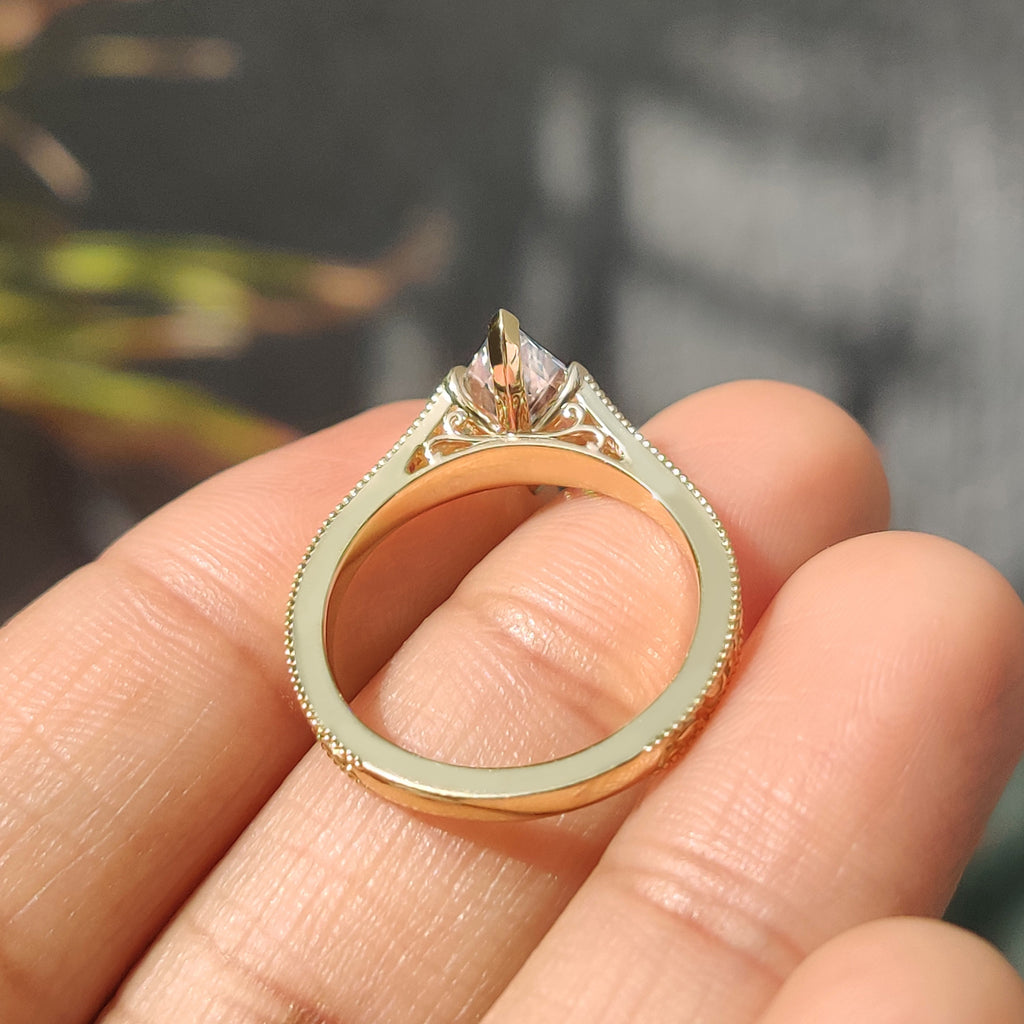 Hexagon Step Solitaire Diamond Ring In Milgrain Details