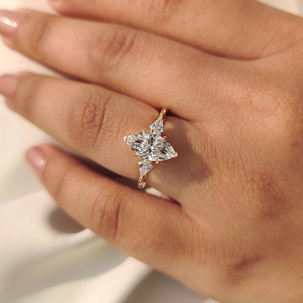 Vintage Style Marquise Diamond Ring with Basket Filigree Details