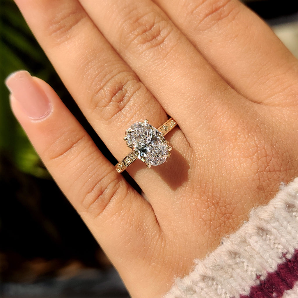 Oval Cut Nature Inspired Engagement Ring In Euro Shank