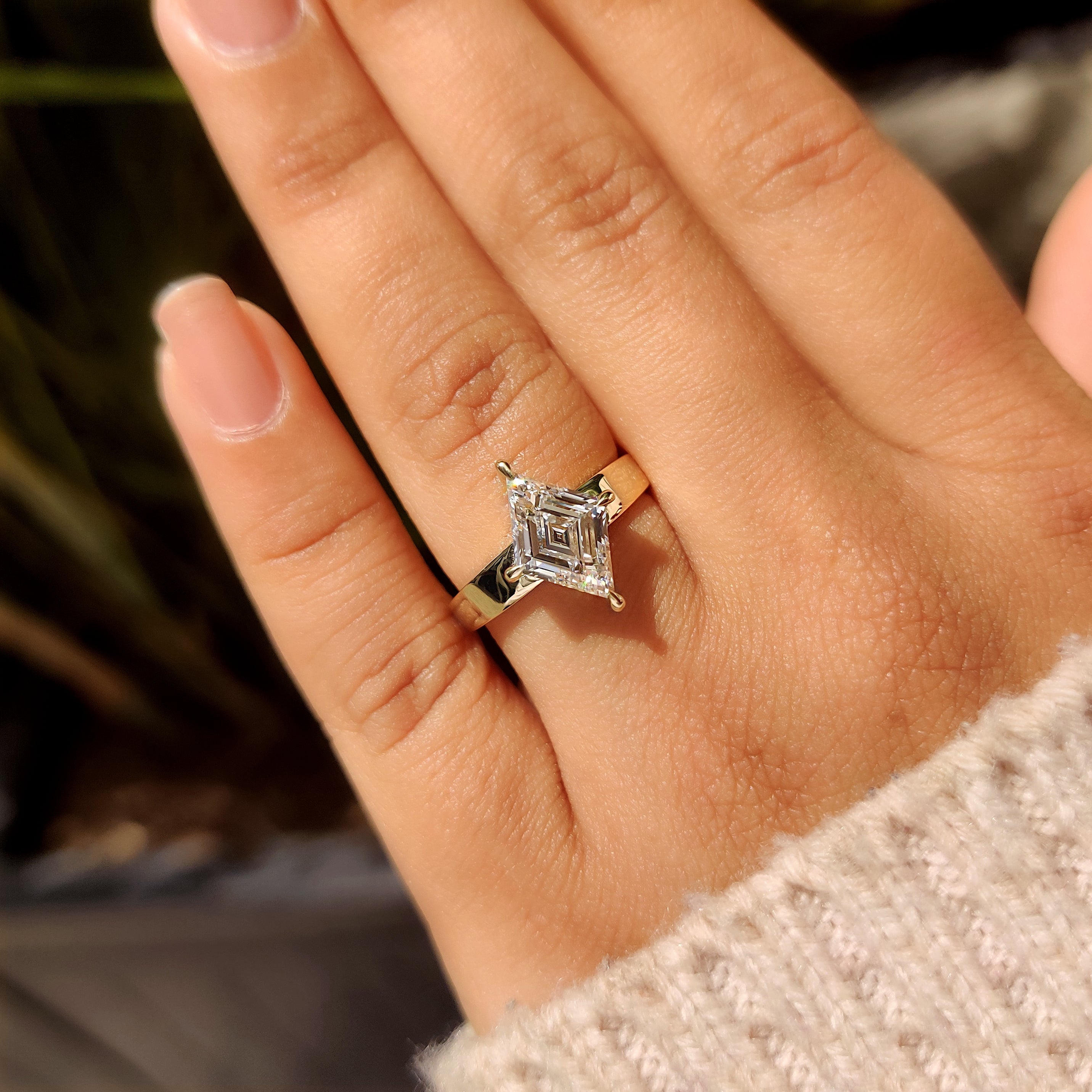 Lozenge Cut Engagement Ring in Solitaire Style
