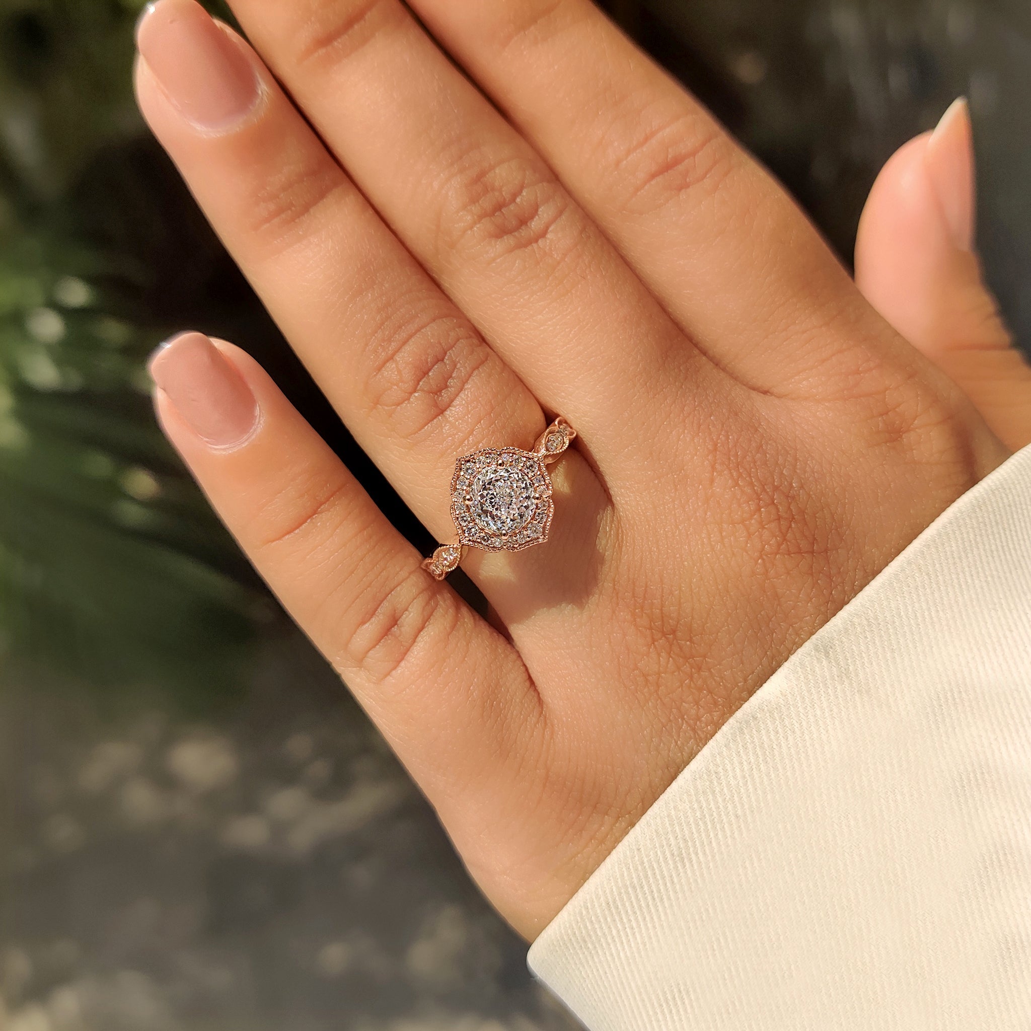 Portuguese Cut Diamond Ring in Milgrain Vintage Style