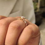 Old Mine Emerald Cut Nature Inspired Ring in Leaf Style Prong