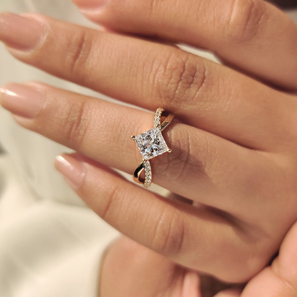 Princess Cut Diamond Ring With Twisted Pave