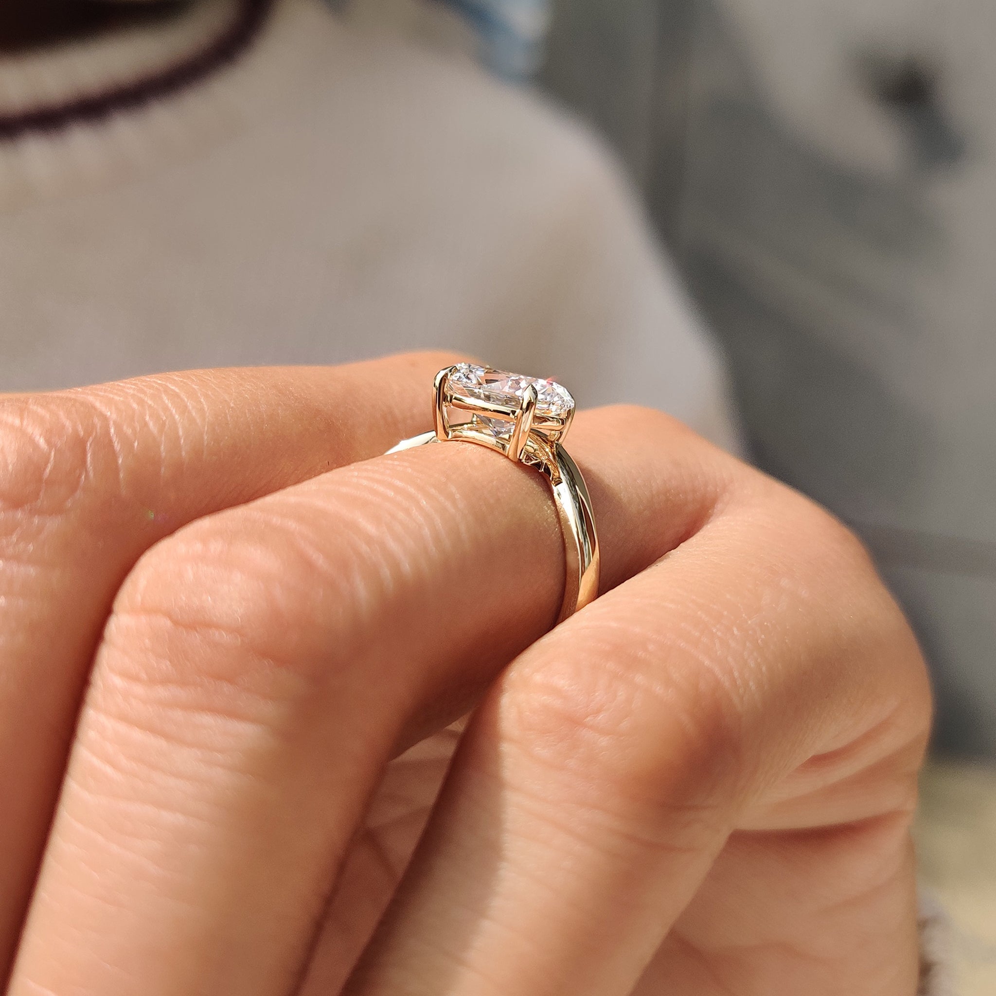Solitaire Oval Cut Diamond Ring in East to West Setting
