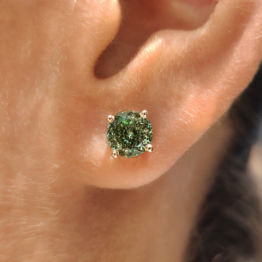 Green Portuguese Cut Diamond Earrings in Push Back
