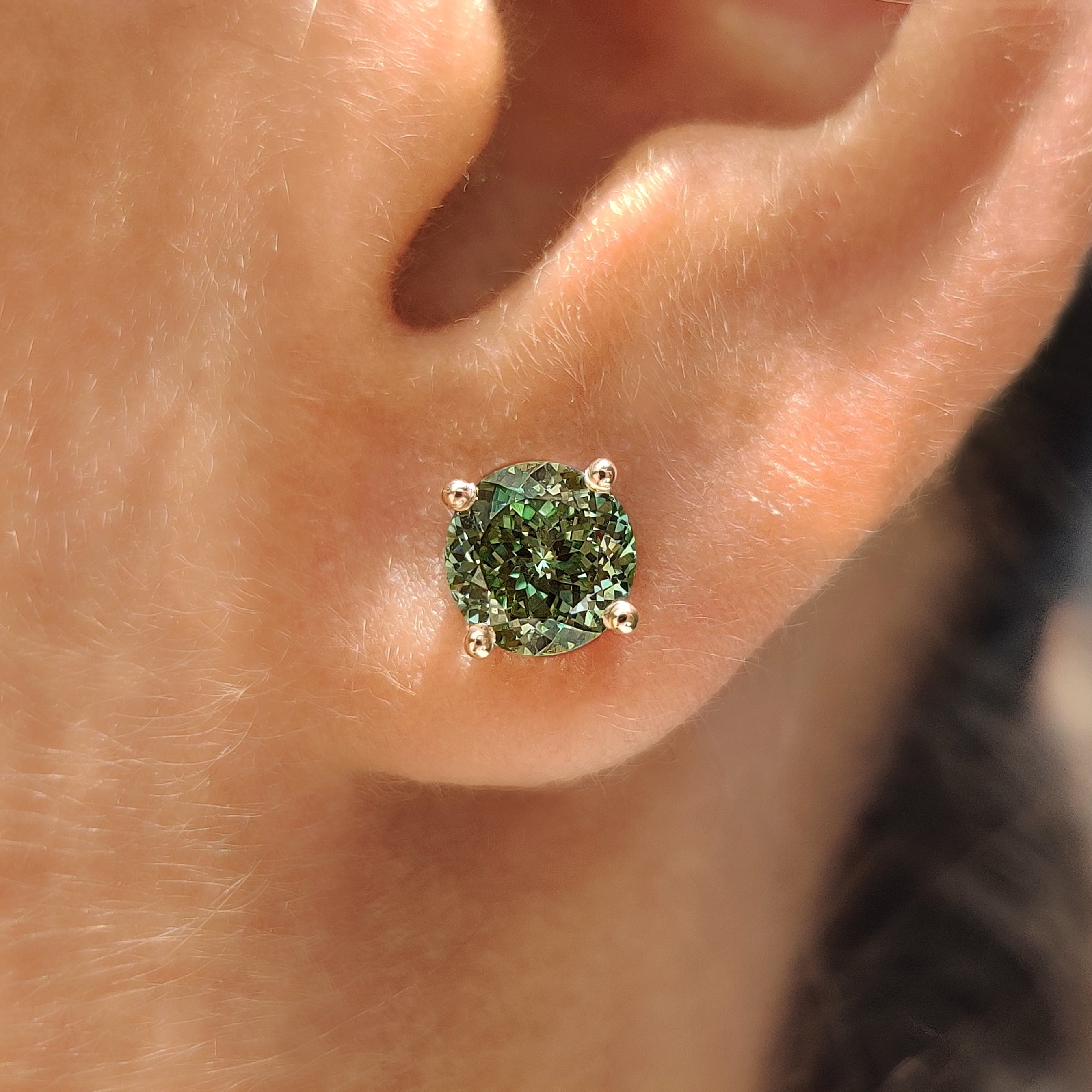 Green Portuguese Cut Diamond Earrings in Push Back