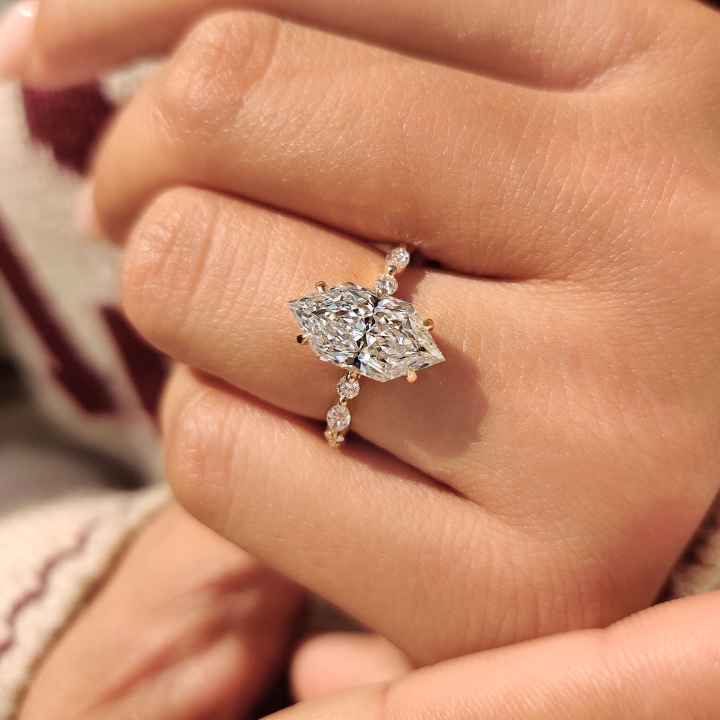 Dutch Marquise Engagement Ring in Shared Prong Pave Setting
