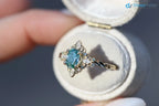 Galadriel with 7x5mm oval teal marquise cut lab grown engagement ring DisneyValley