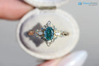 Galadriel with 7x5mm oval teal marquise cut lab grown engagement ring DisneyValley