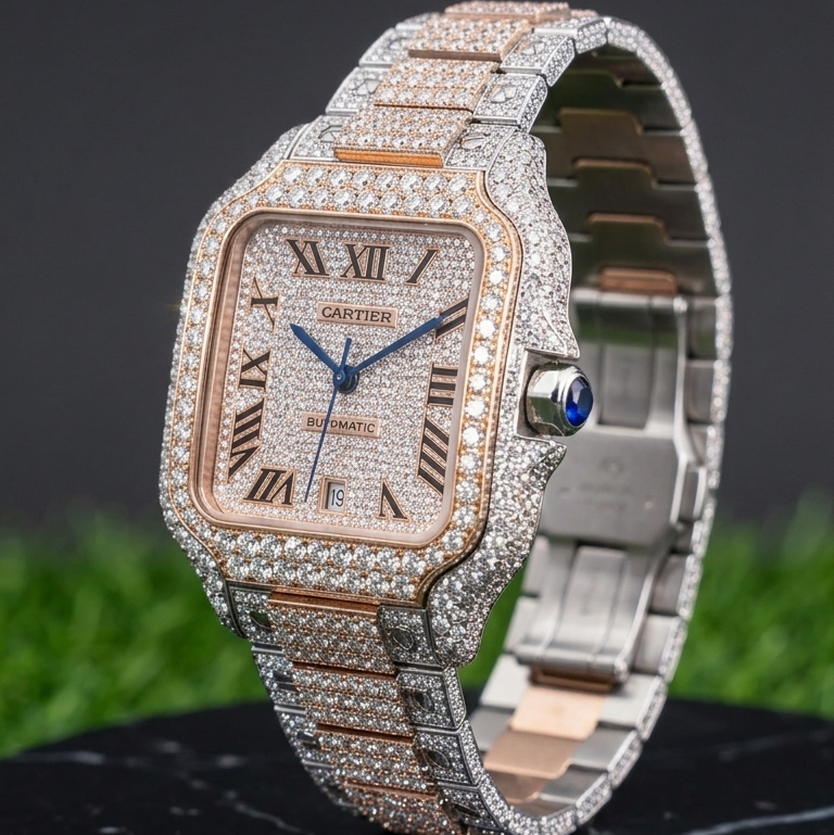 Diamond Cartier Santos 40mm - Steel & Rose Gold - Roman Dial || Main image