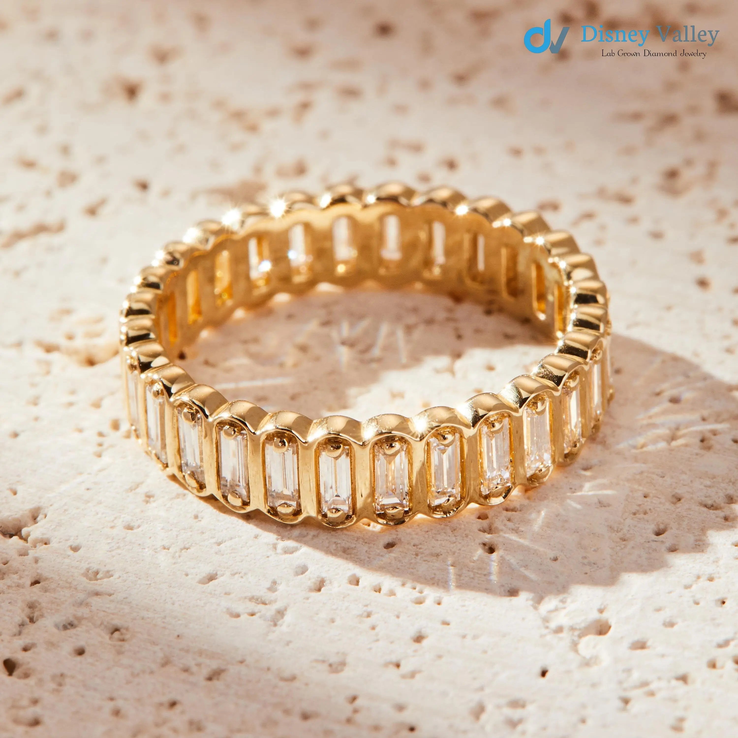 Gold Baguette Lab Grown Diamond Eternity Band | Minimalist Stacking Wedding Band - DisneyValley Main image