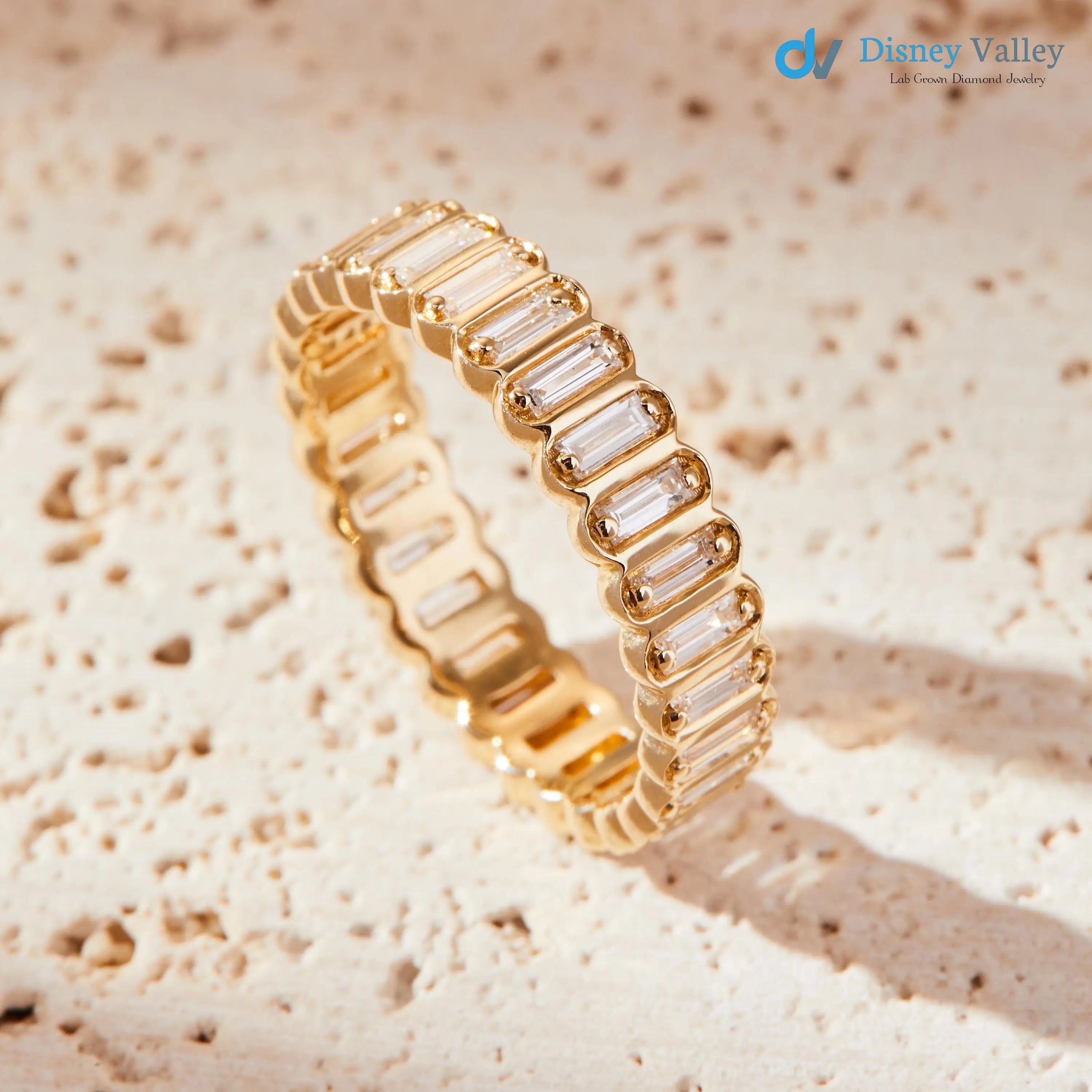 Gold Baguette Lab Grown Diamond Eternity Band | Minimalist Stacking Wedding Band - DisneyValley