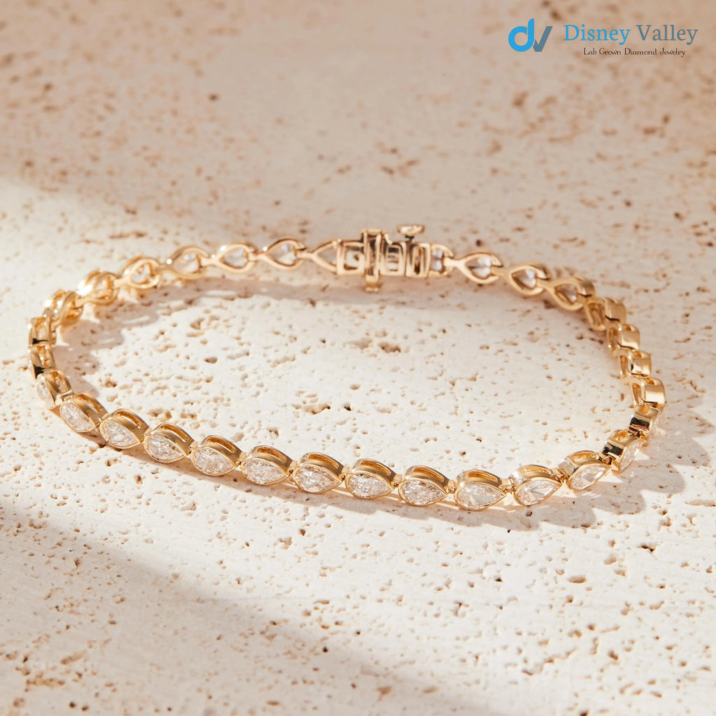 Gold Bezel Set Stone Diamond Bracelet Anniversary Gift for her - DisneyValley