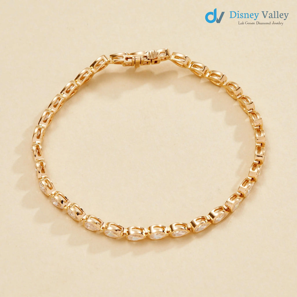 Gold Bezel Set Stone Diamond Bracelet Anniversary Gift for her - DisneyValley