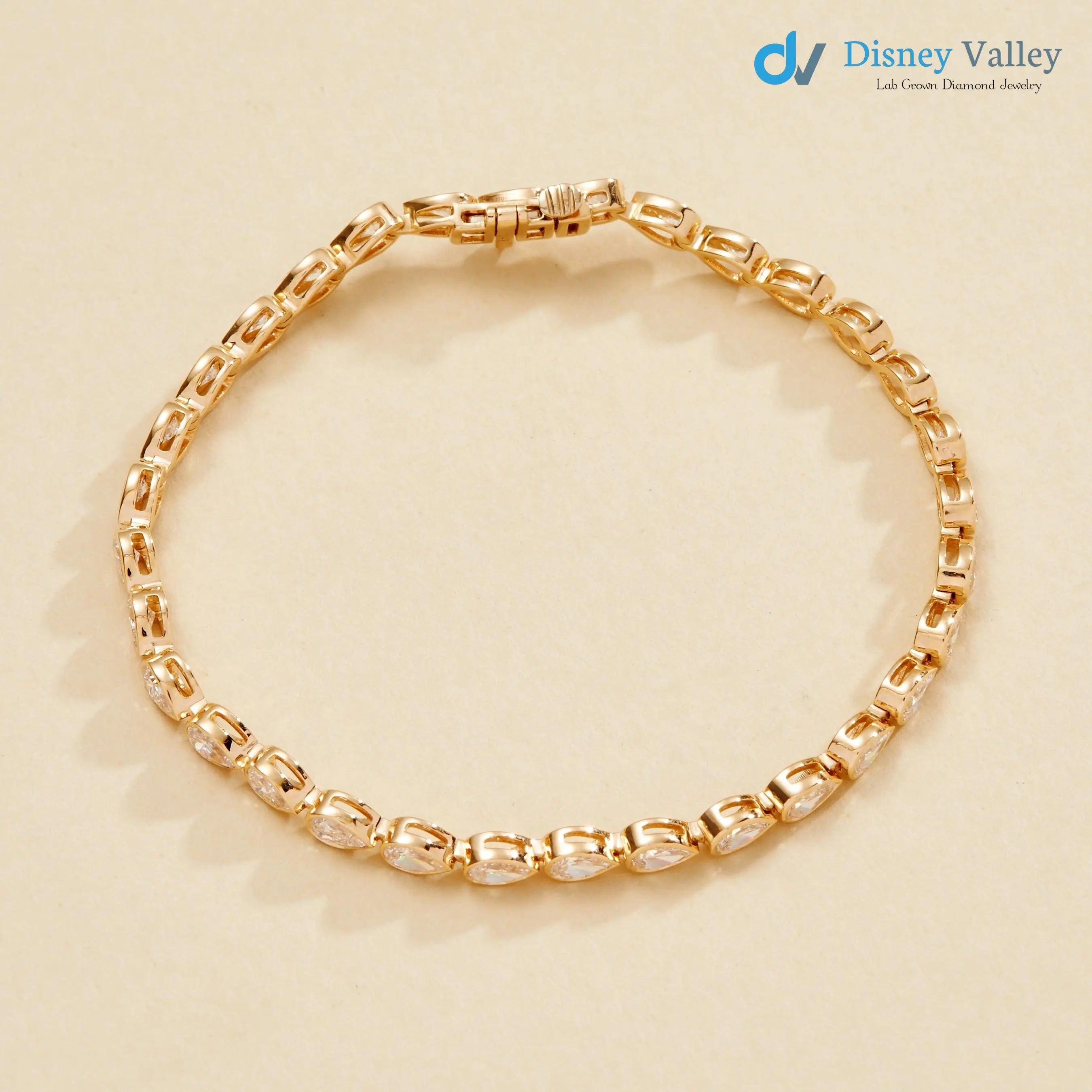Gold Bezel Set Stone Diamond Bracelet Anniversary Gift for her - DisneyValley