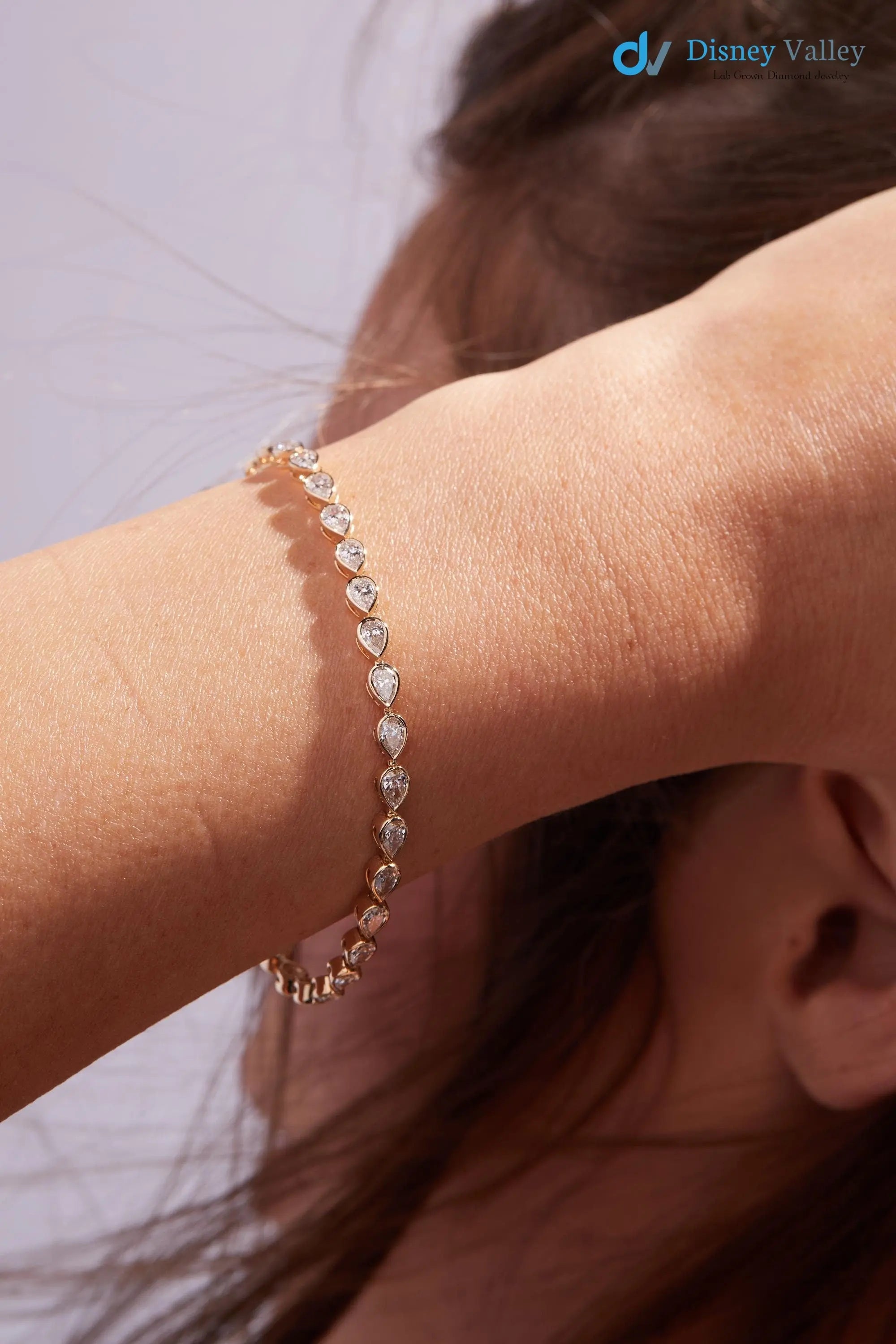 Gold Bezel Set Stone Diamond Bracelet Anniversary Gift for her - DisneyValley
