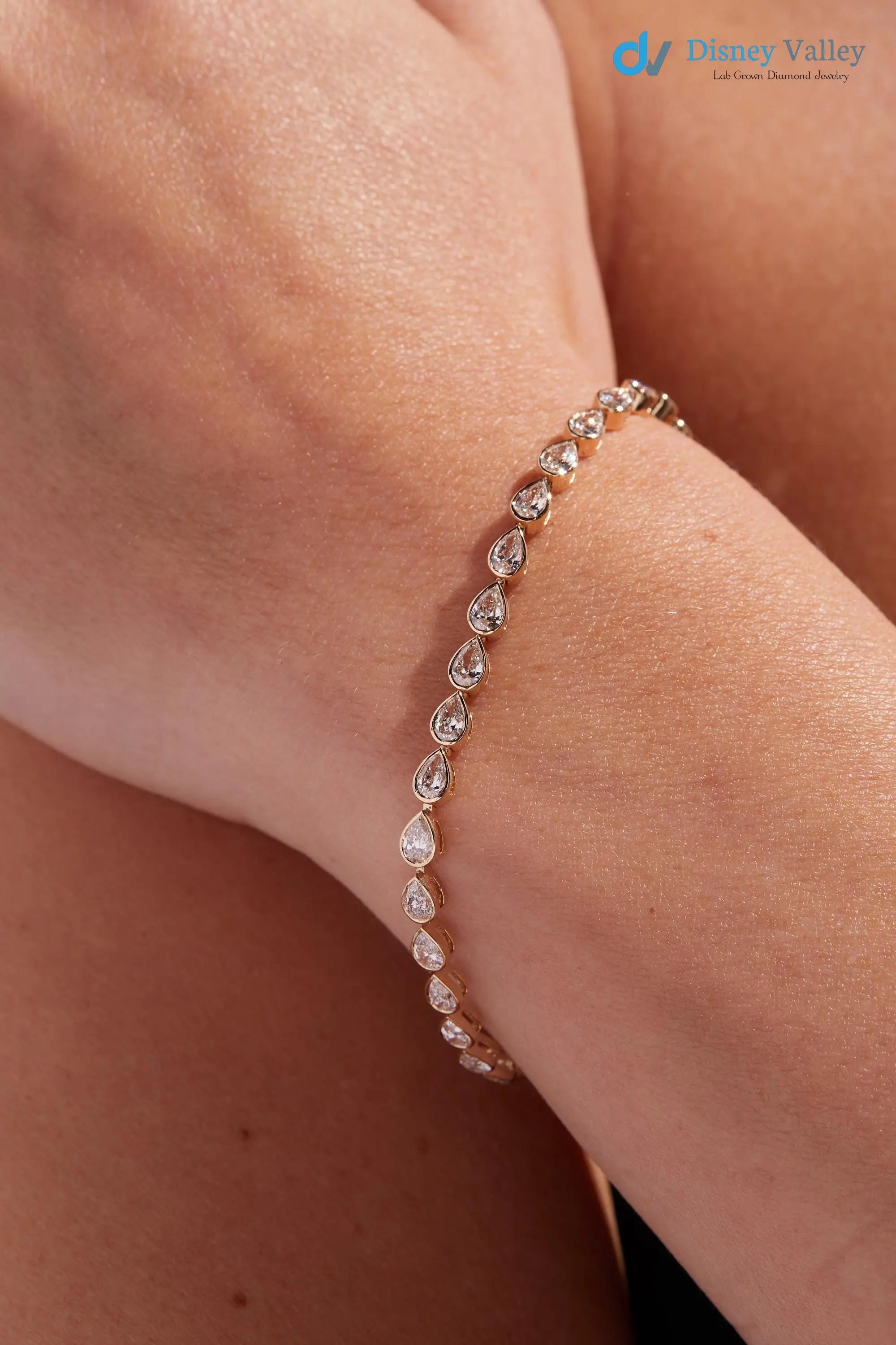 Gold Bezel Set Stone Diamond Bracelet Anniversary Gift for her - DisneyValley