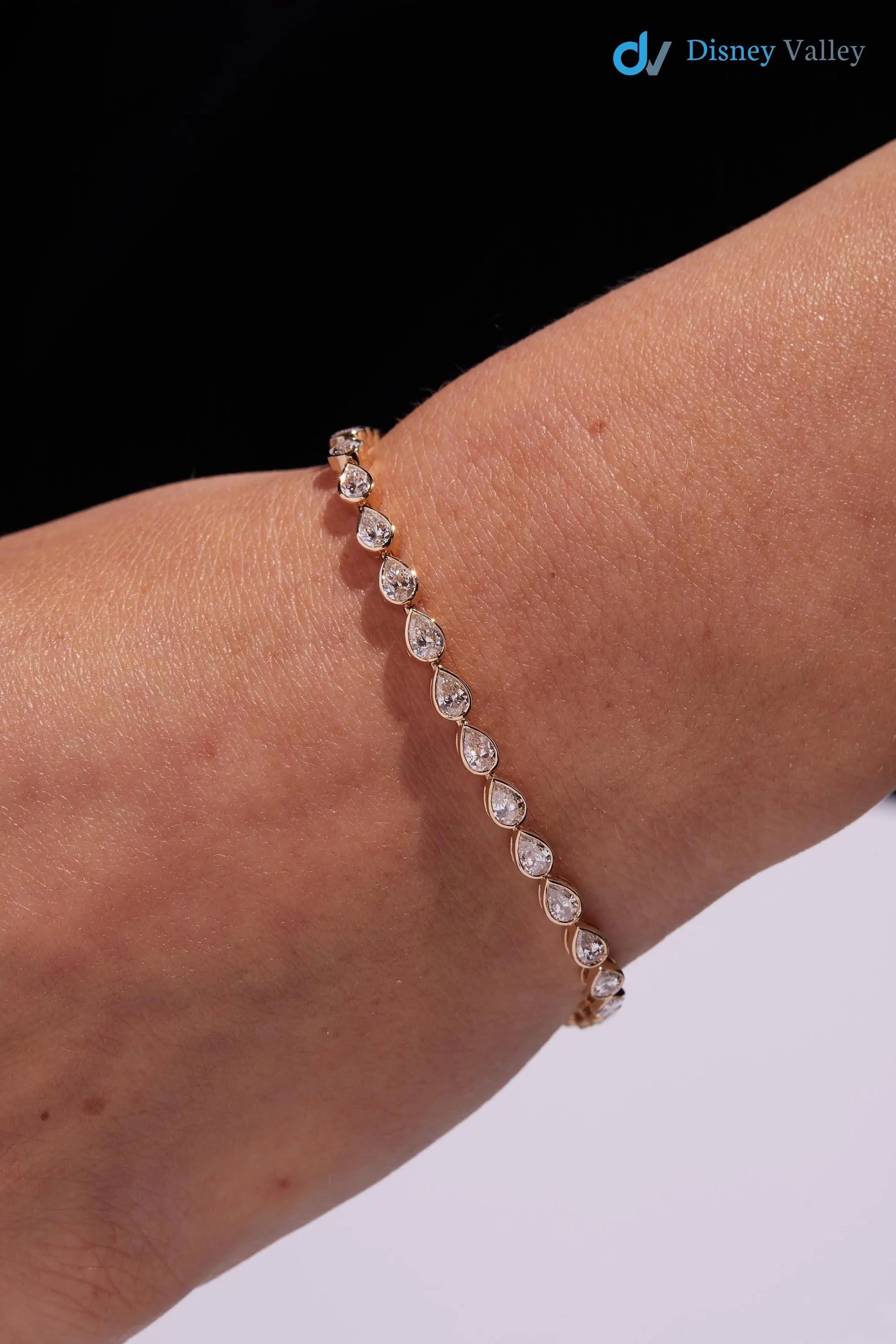 Gold Bezel Set Stone Diamond Bracelet Anniversary Gift for her - DisneyValley