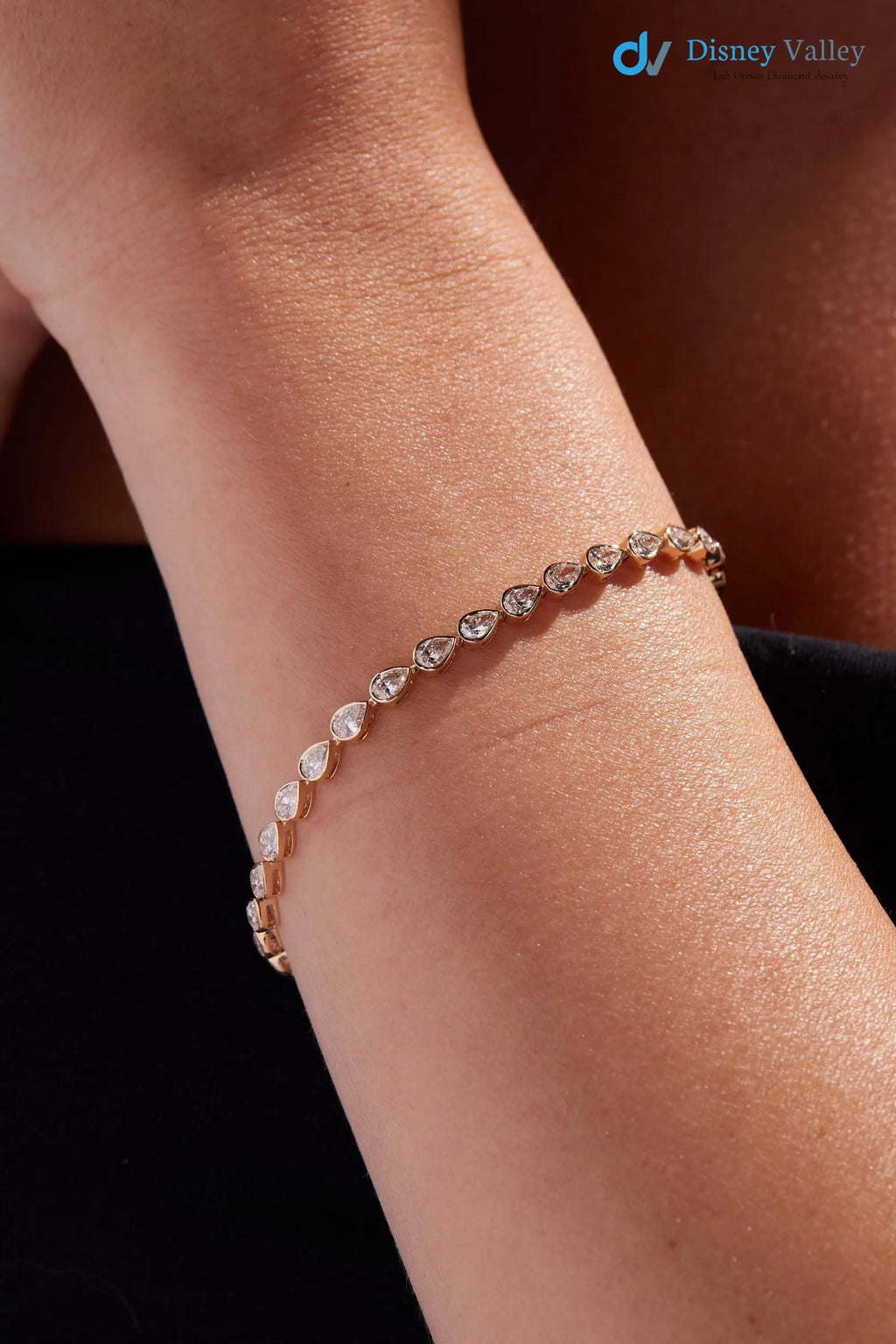 Gold Bezel Set Stone Diamond Bracelet Anniversary Gift for her - DisneyValley