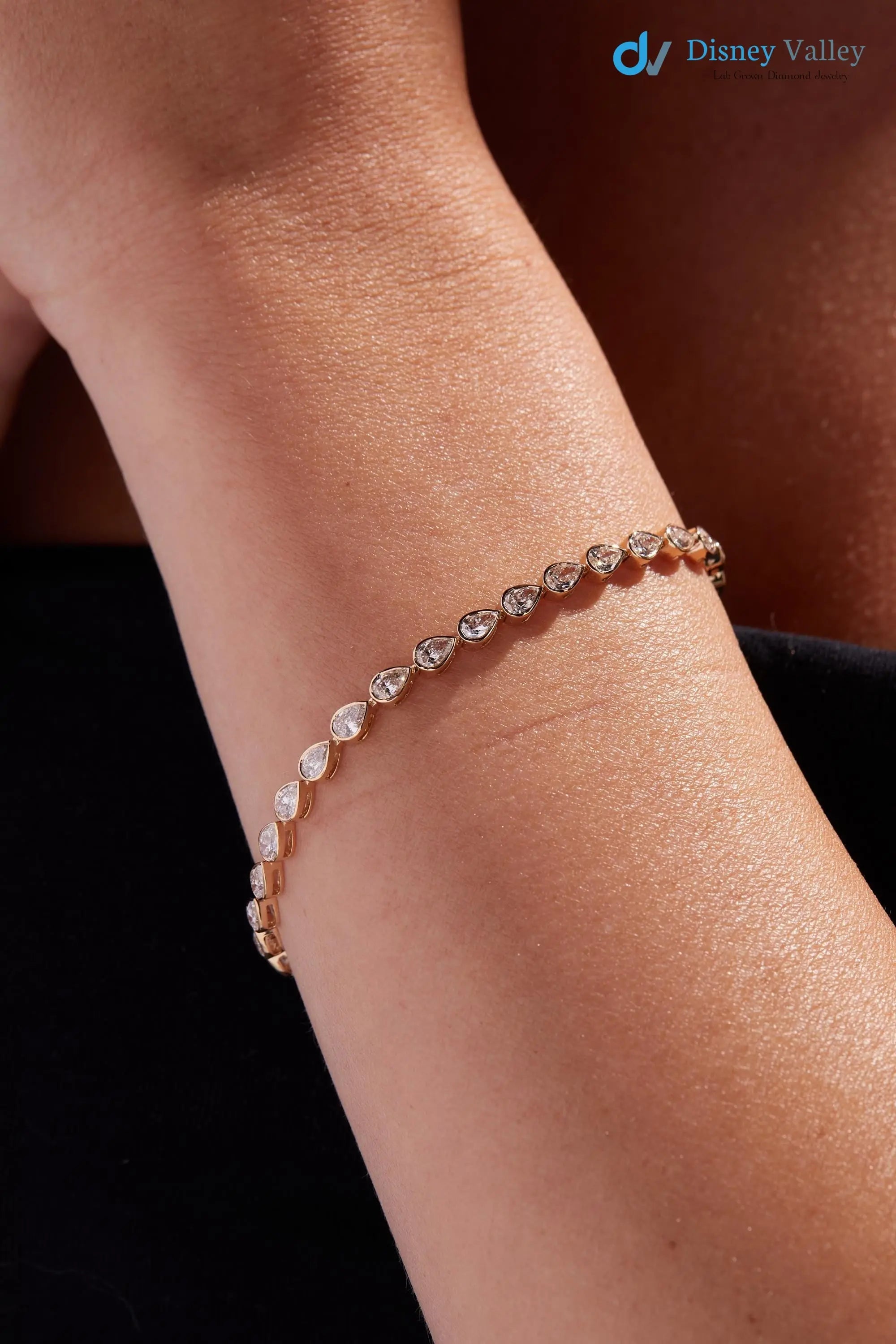 Gold Bezel Set Stone Diamond Bracelet Anniversary Gift for her - DisneyValley