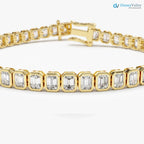 Gold Bezel Setting Emerald Cut Natural Diamond Tennis Bracelet - DisneyValley