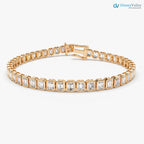 Gold Bezel Setting Emerald Cut Natural Diamond Tennis Bracelet - DisneyValley