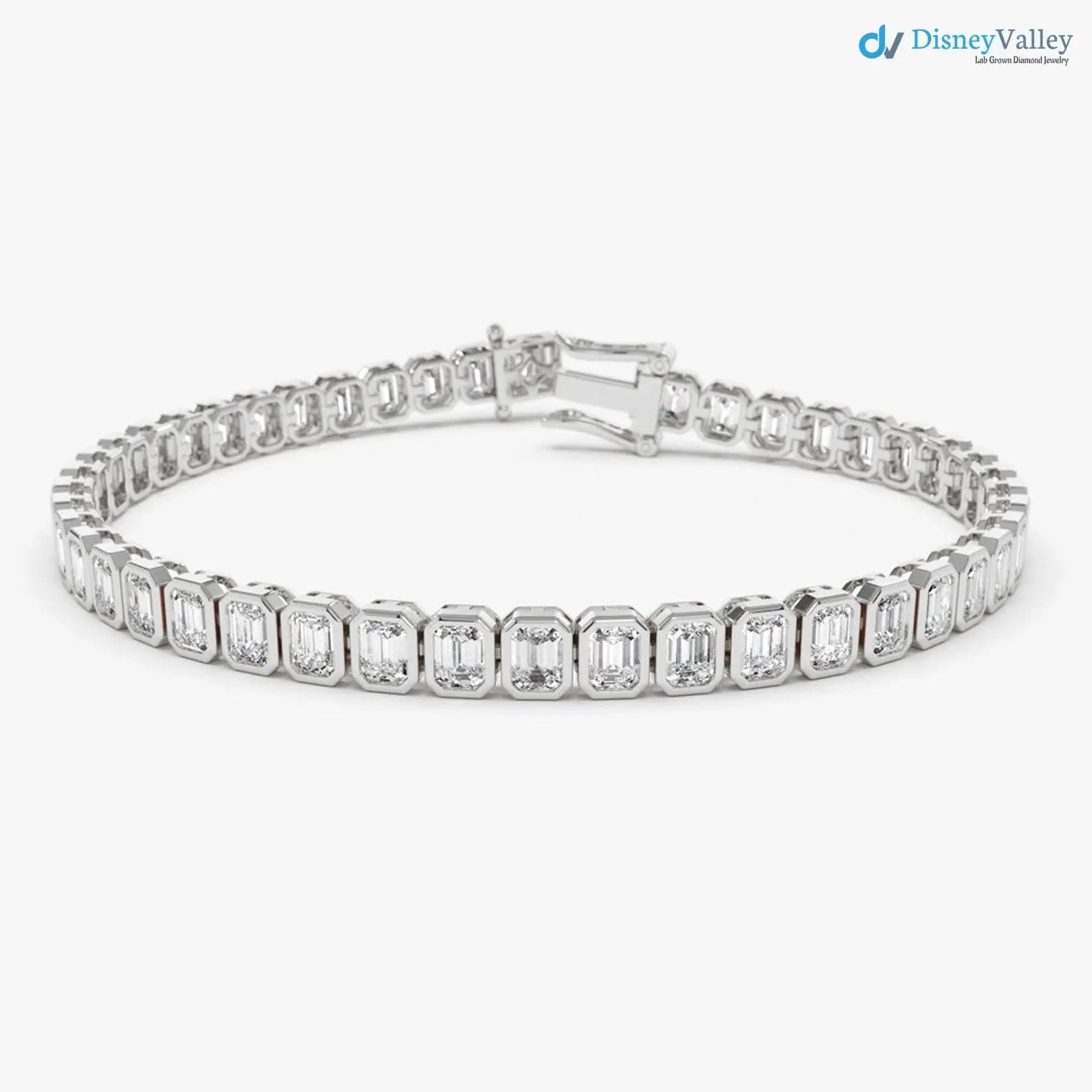 Gold Bezel Setting Emerald Cut Natural Diamond Tennis Bracelet - DisneyValley