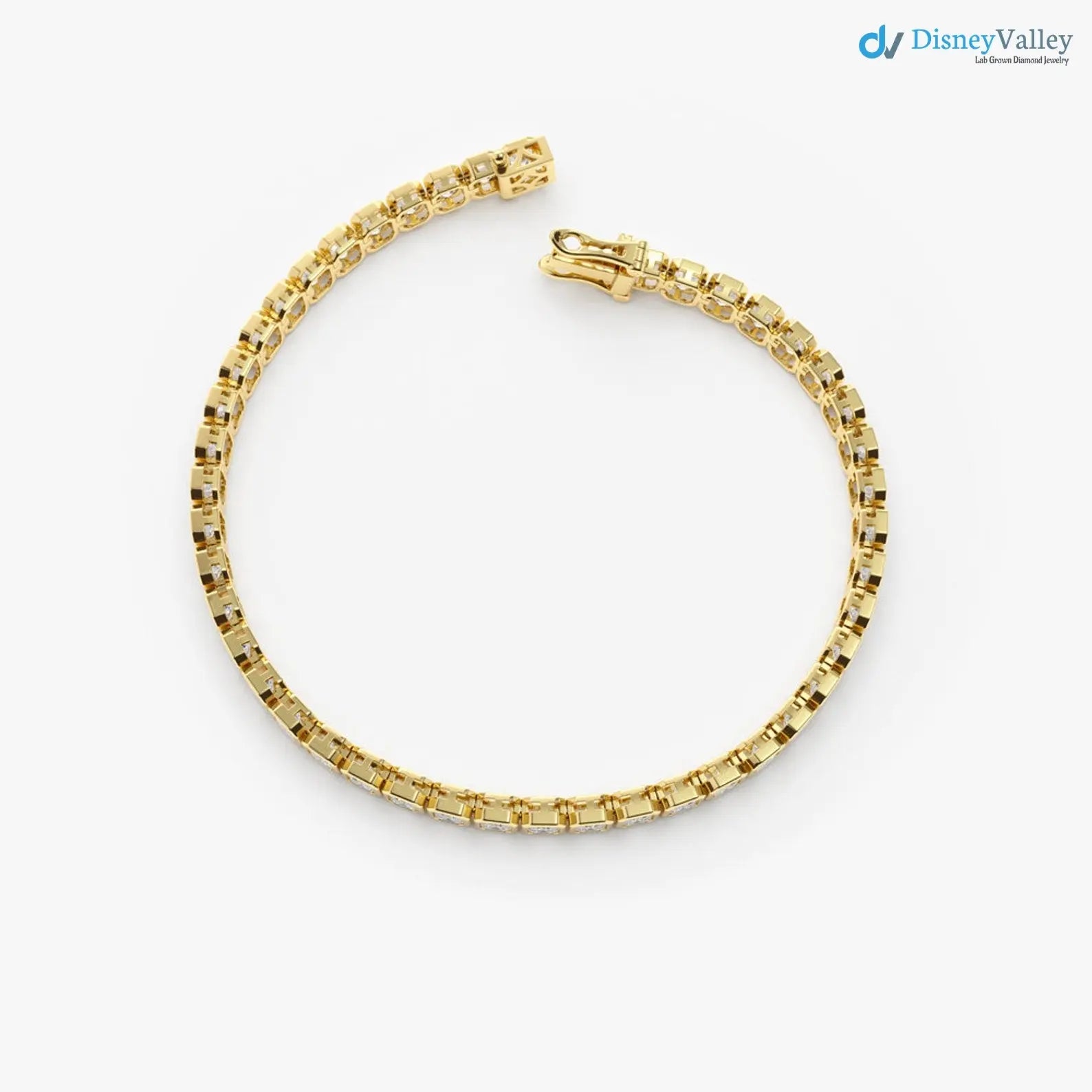 Gold Bezel Setting Emerald Cut Natural Diamond Tennis Bracelet - DisneyValley