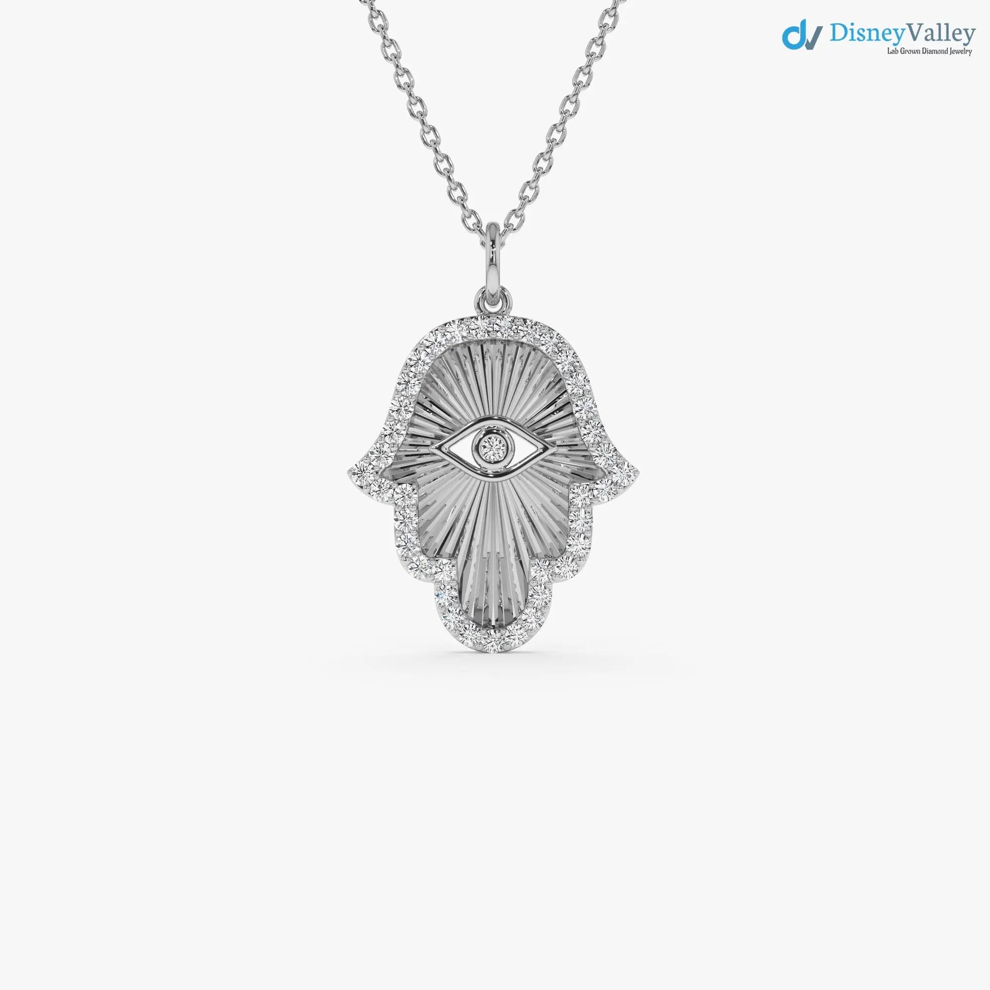 Gold Diamond Hamsa & Evil Eye Hand of Fatima Necklace DisneyValley