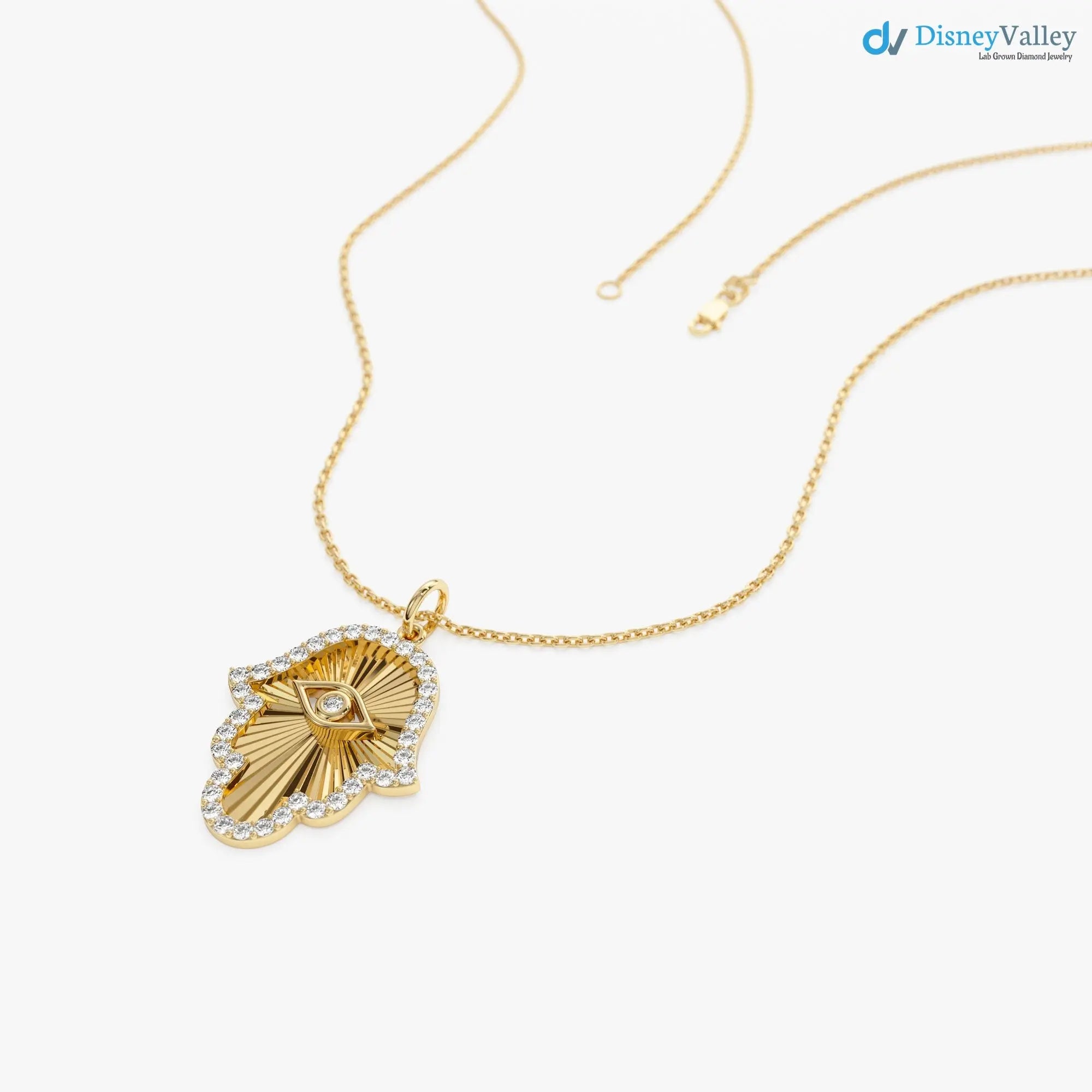 Gold Diamond Hamsa & Evil Eye Hand of Fatima Necklace DisneyValley