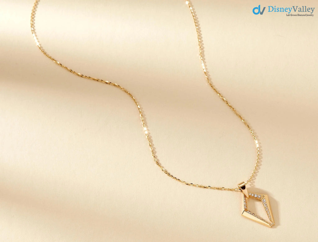Gold Diamond Necklace Lab Grown Diamond Geometric Gold Necklace DisneyValley