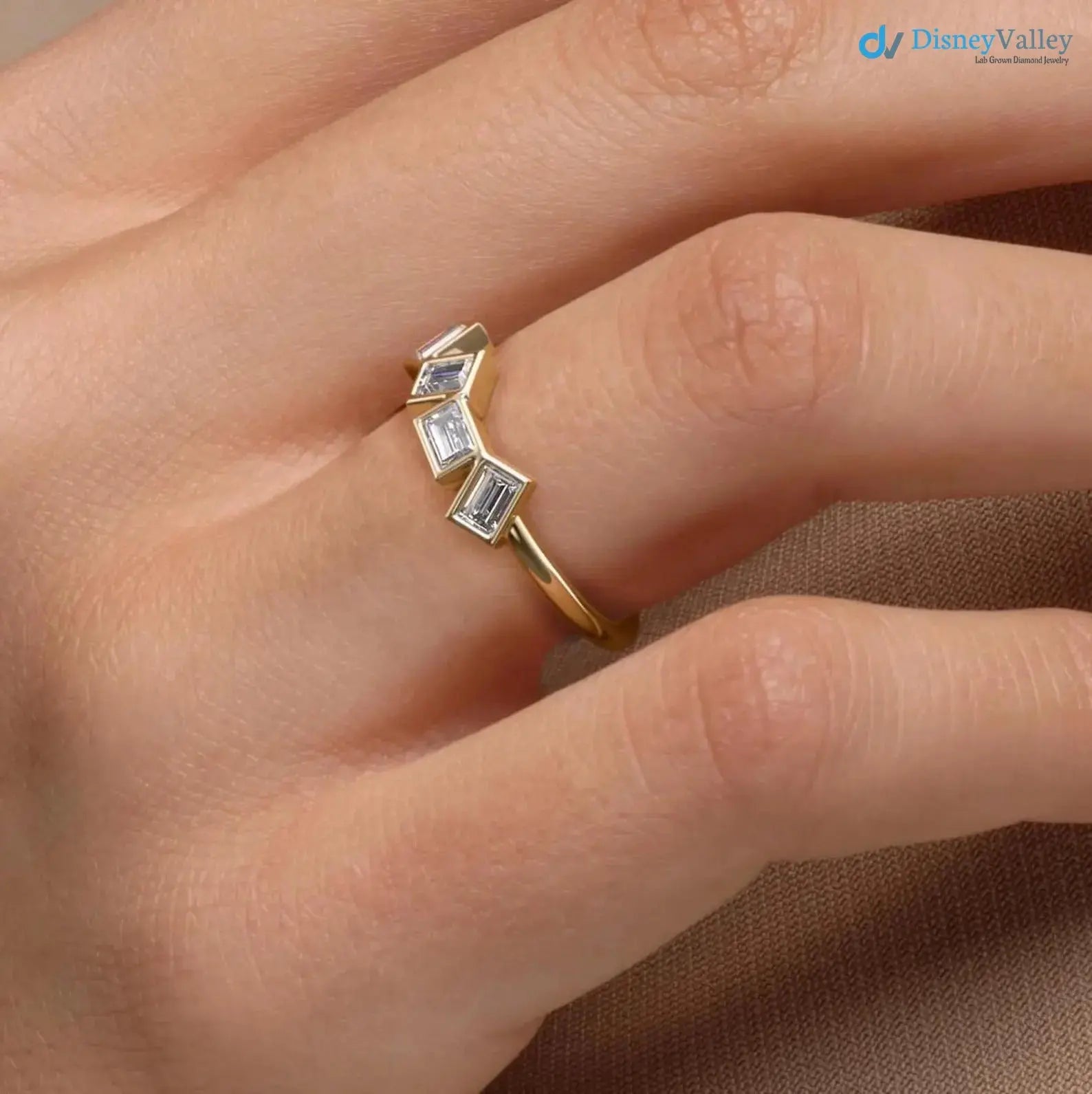 Gold Lab Diamond Stackable Ring emerald Modern Minimalist Ring DisneyValley