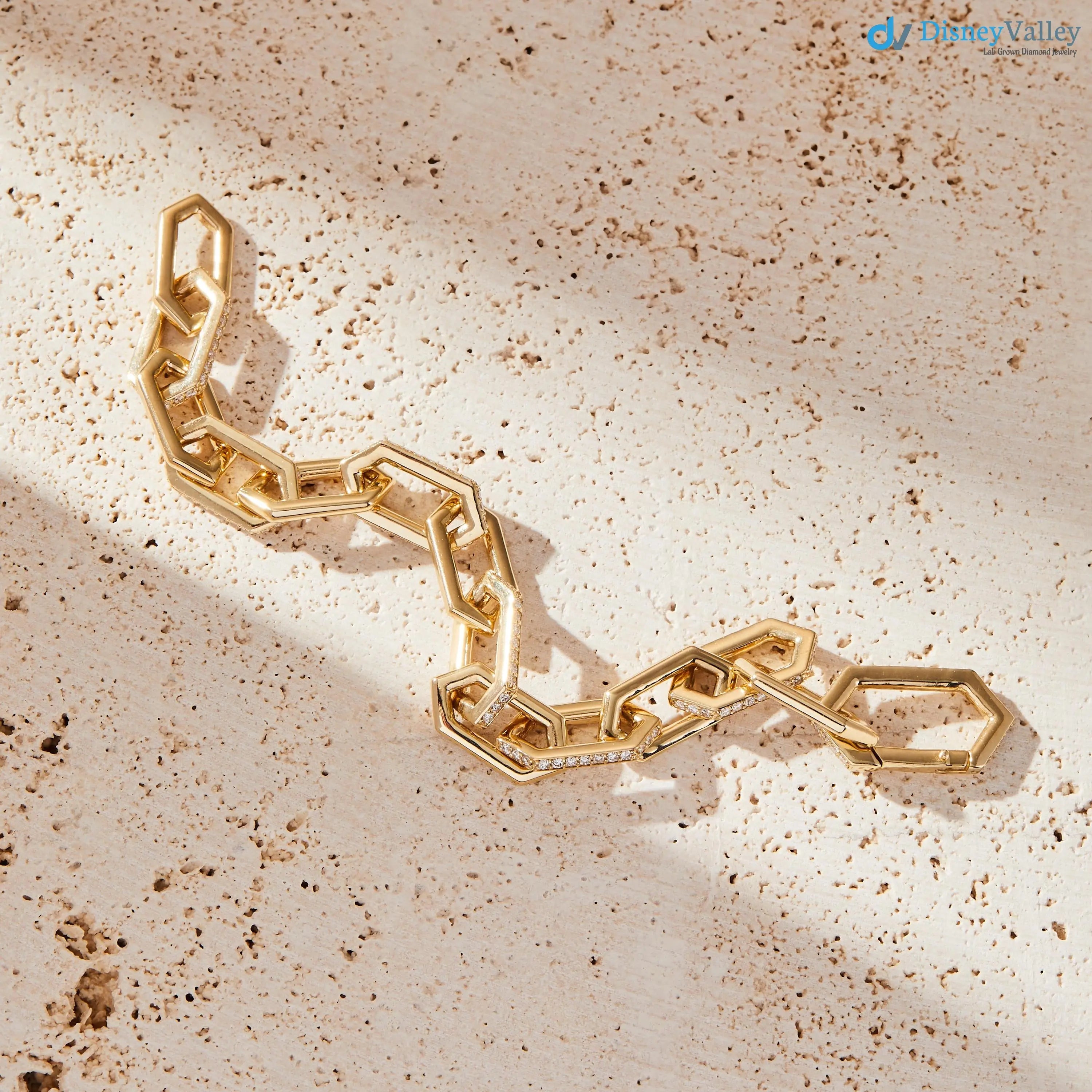 Gold Link Chain 2.00ct Lab-Grown Diamonds bracelet - DisneyValley