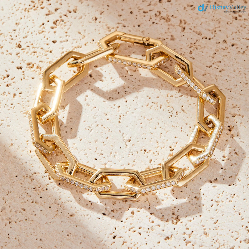 Gold Link Chain 2.00ct Lab-Grown Diamonds bracelet - DisneyValley