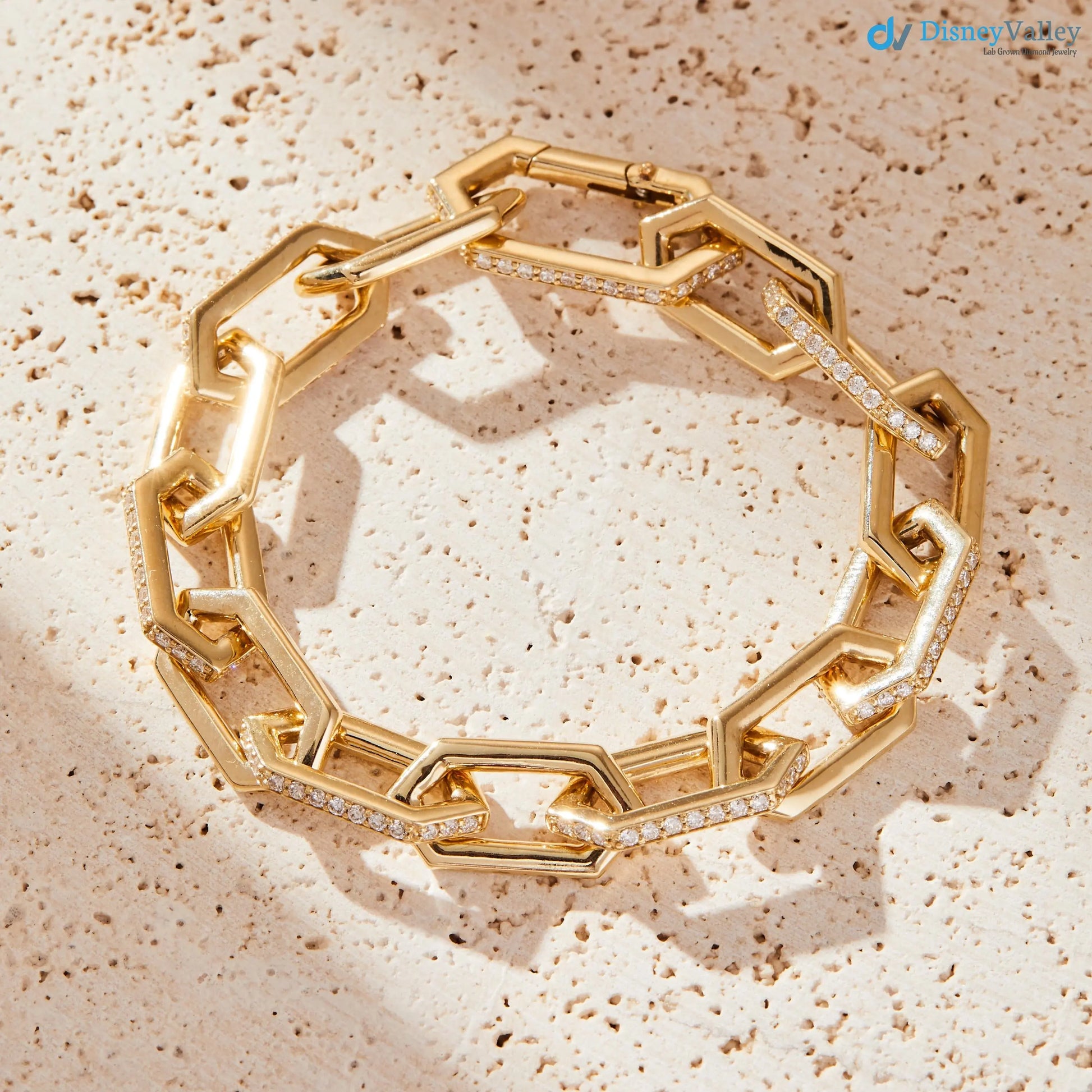 Gold Link Chain 2.00ct Lab-Grown Diamonds bracelet - DisneyValley