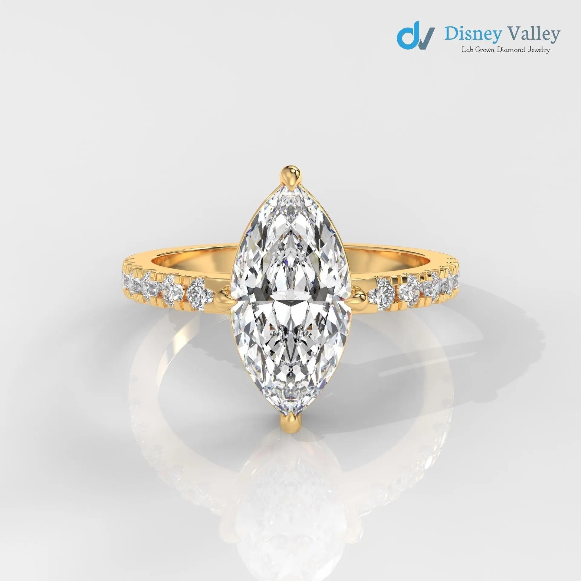 Gold Marquise Brilliant IGI Certified Lab Grown Diamond Engagement Ring - DisneyValley