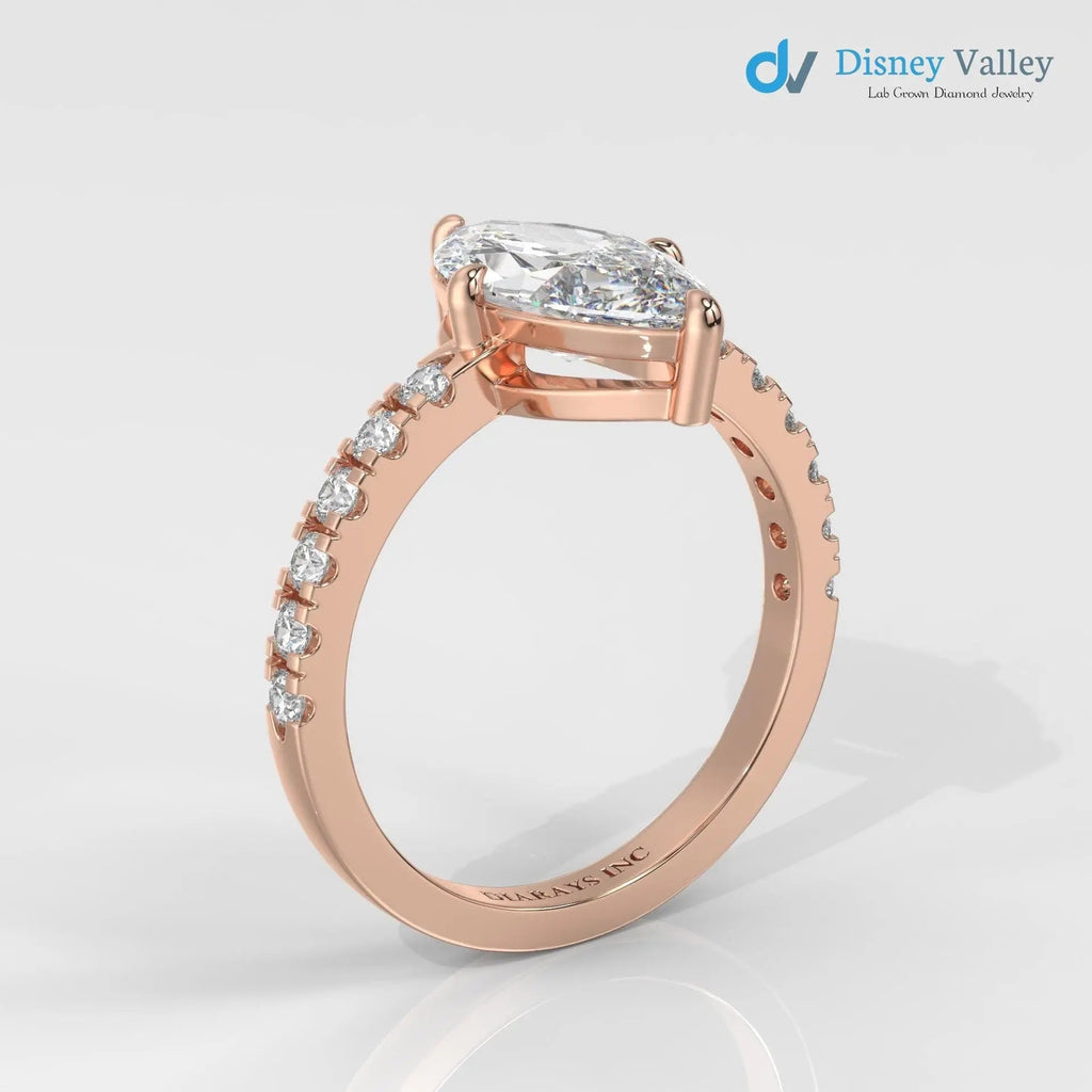Gold Marquise Brilliant IGI Certified Lab Grown Diamond Engagement Ring - DisneyValley