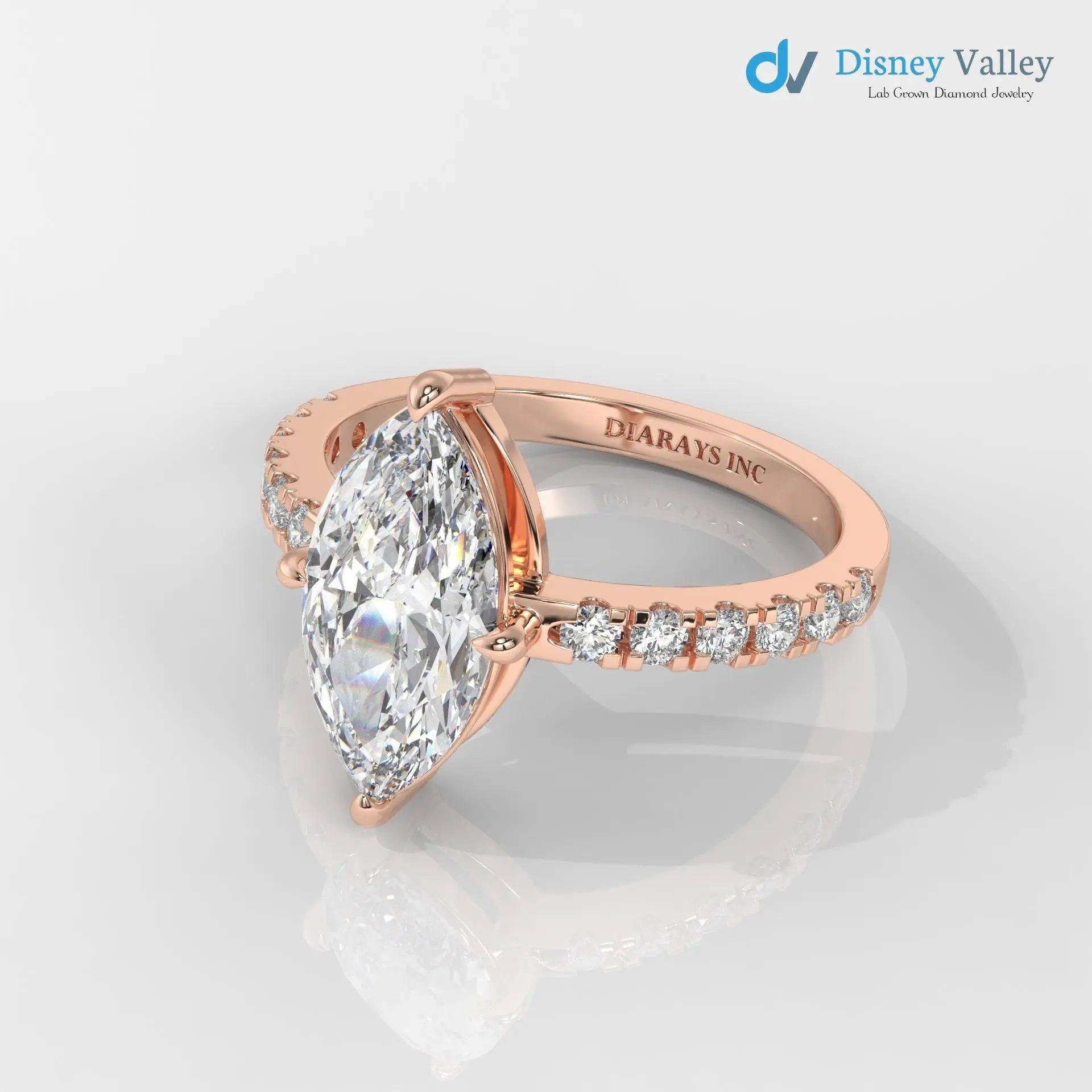 Gold Marquise Brilliant IGI Certified Lab Grown Diamond Engagement Ring - DisneyValley