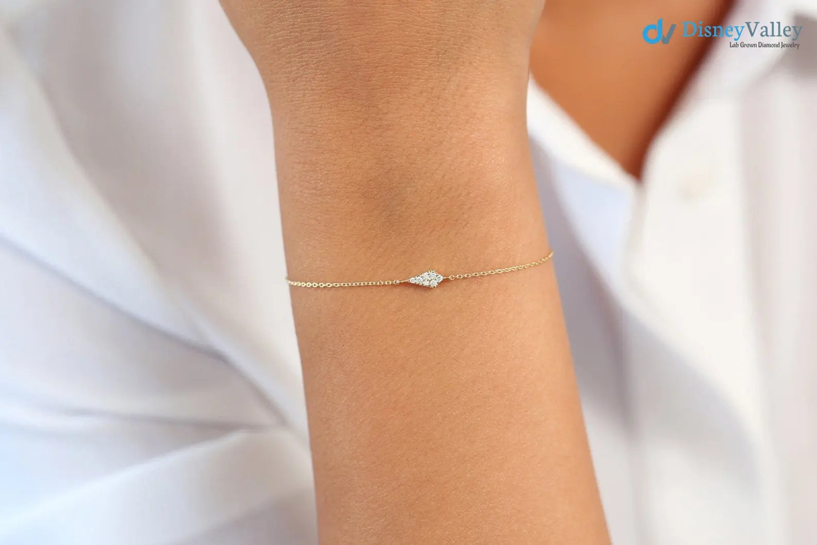 Gold Pave Dainty round lab grown Diamond Bracelet - DisneyValley