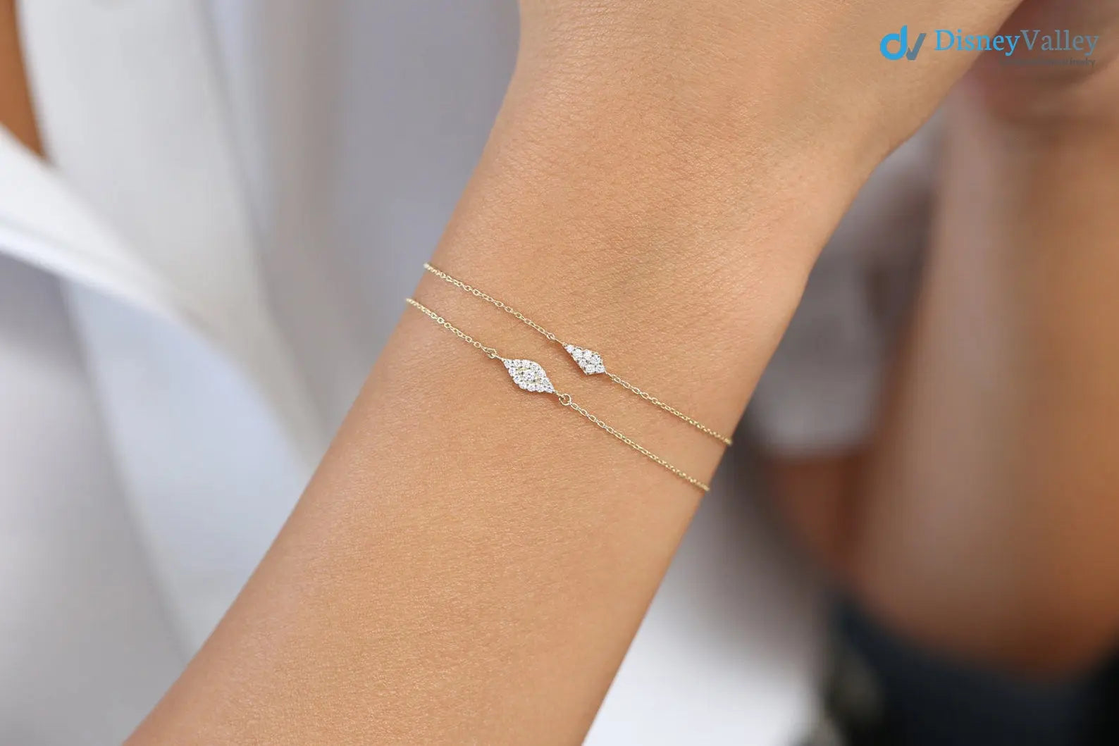 Gold Pave Dainty round lab grown Diamond Bracelet - DisneyValley
