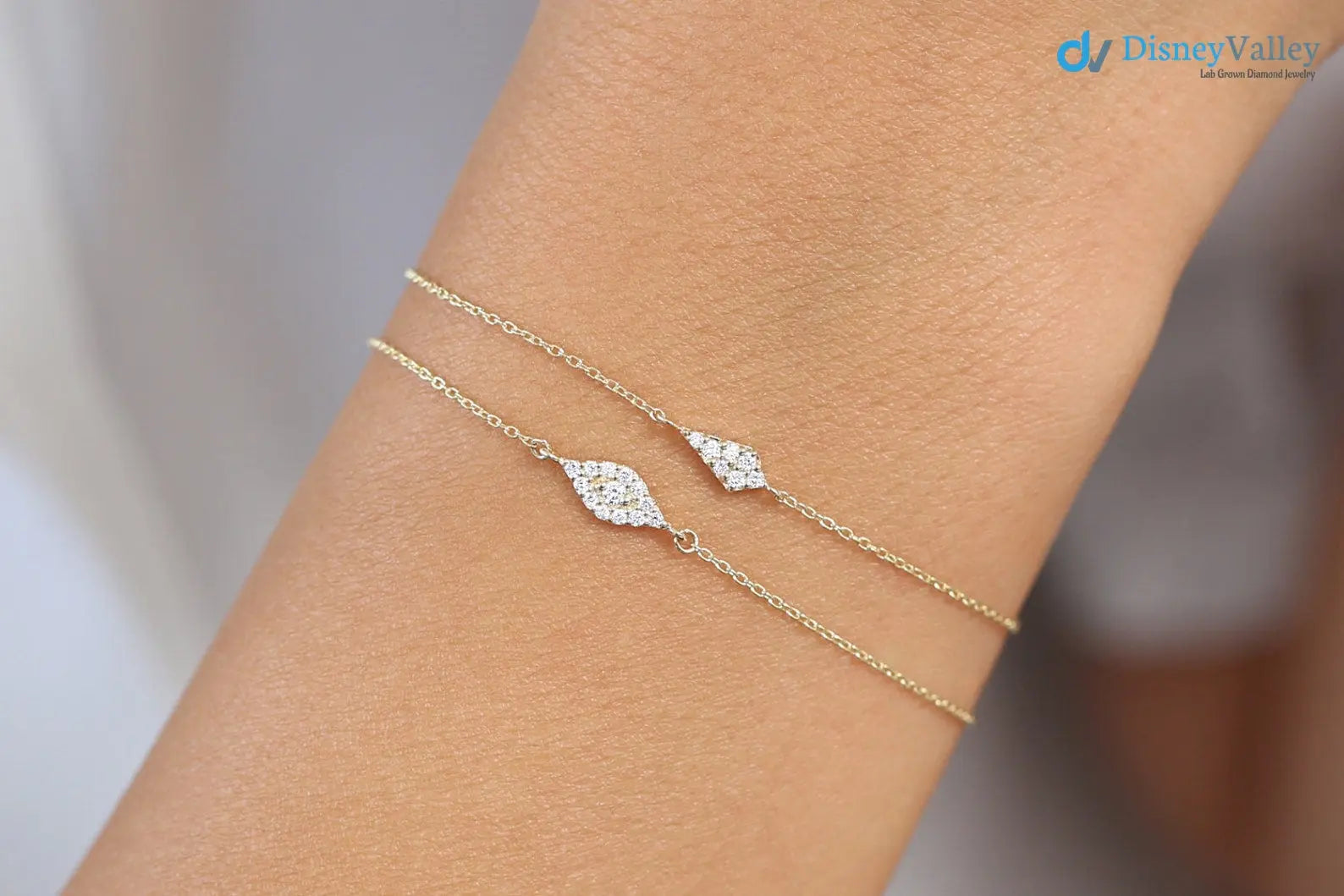 Gold Pave Dainty round lab grown Diamond Bracelet - DisneyValley
