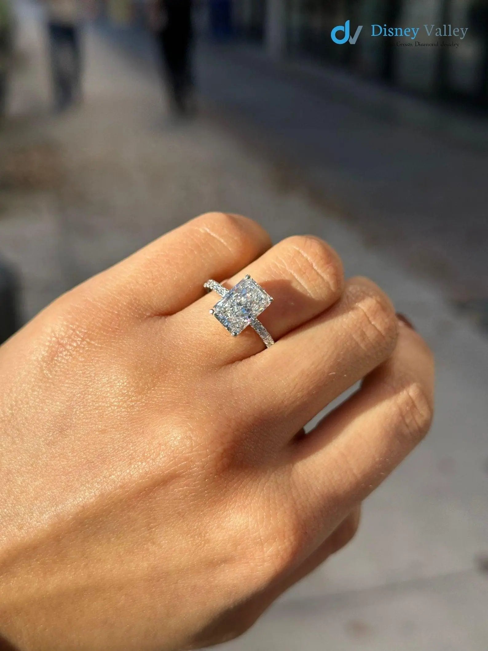 Gold Radiant Brilliant IGI Certified Lab Diamond Engagement Ring - DisneyValley