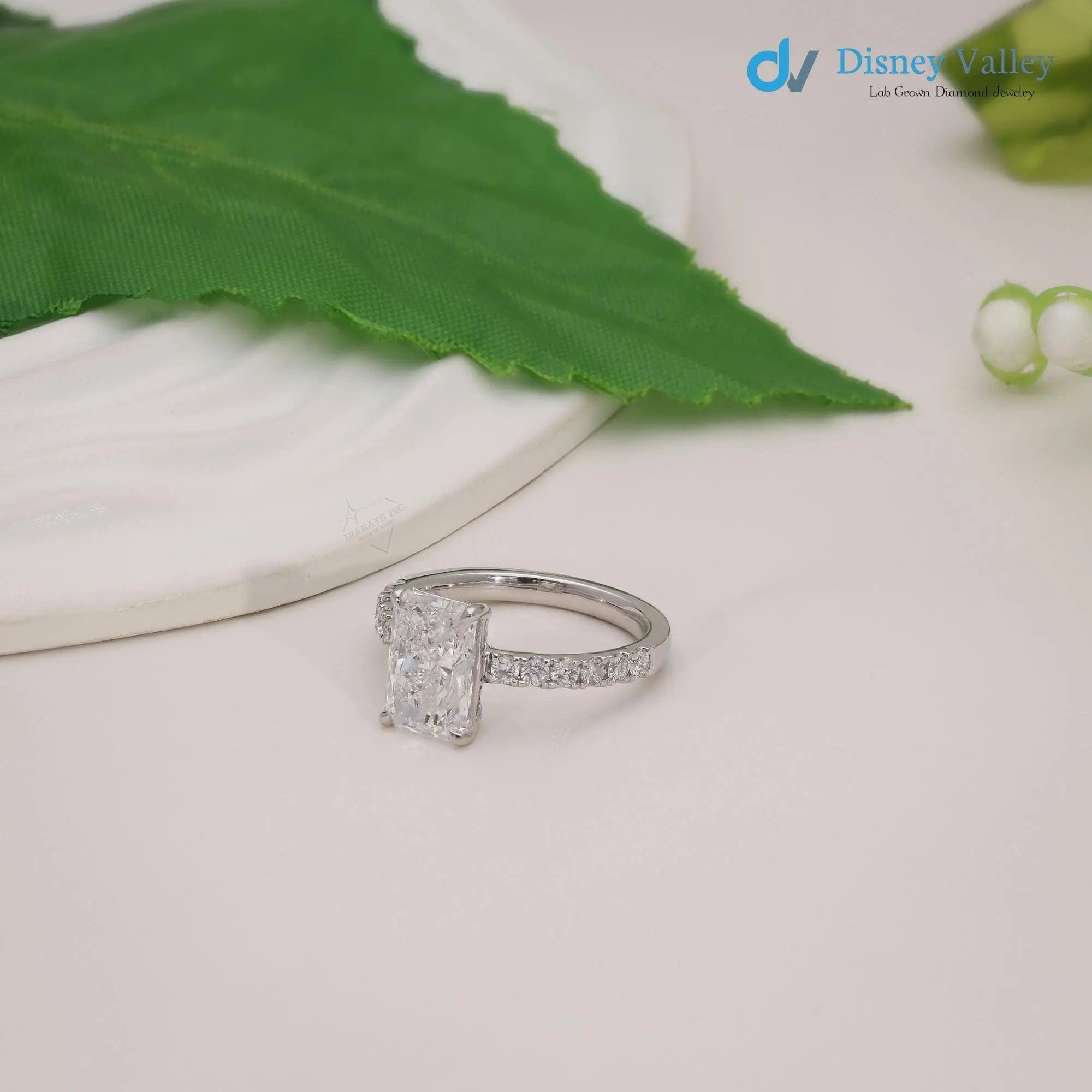 Gold Radiant Brilliant IGI Certified Lab Diamond Engagement Ring - DisneyValley