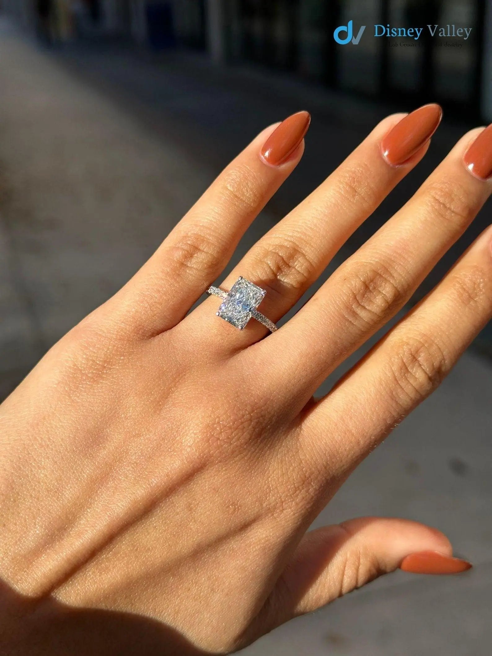 Gold Radiant Brilliant IGI Certified Lab Diamond Engagement Ring - DisneyValley
