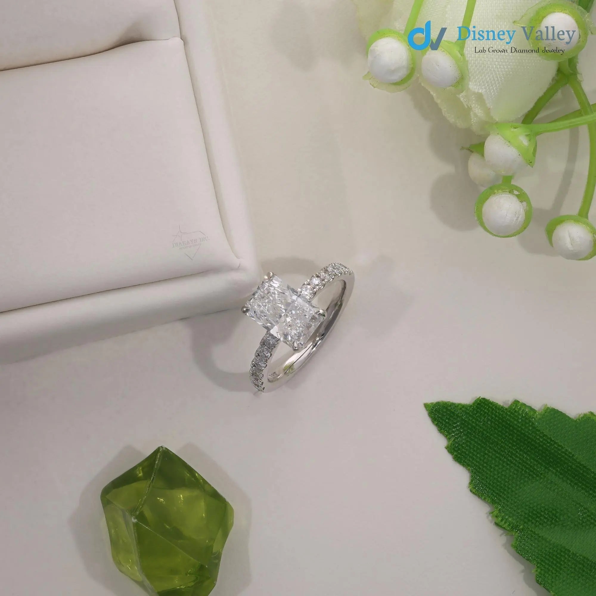 Gold Radiant Brilliant IGI Certified Lab Diamond Engagement Ring - DisneyValley